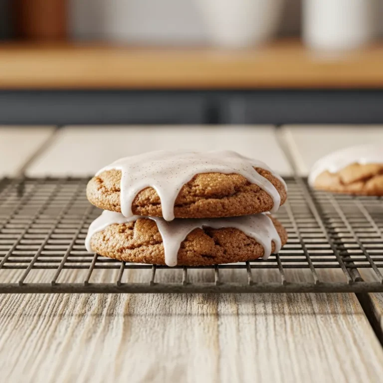 Side view of a stack of brown sugar pop tart cookies showing soft texture
