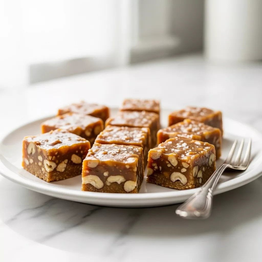 Close-up of homemade oklahoma nut candy squares