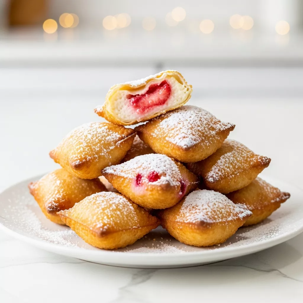 Delicious deep-fried strawberry cheesecake wonton bites