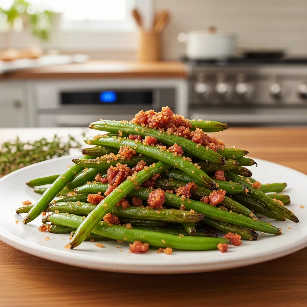 Close-up of delicious crack green beans