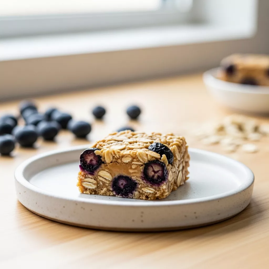 Delicious homemade blueberry peanut butter chew sticks on a white plate, perfect for a healthy snack