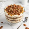 Close-up of a delicious pecan pie cheesecake trifle