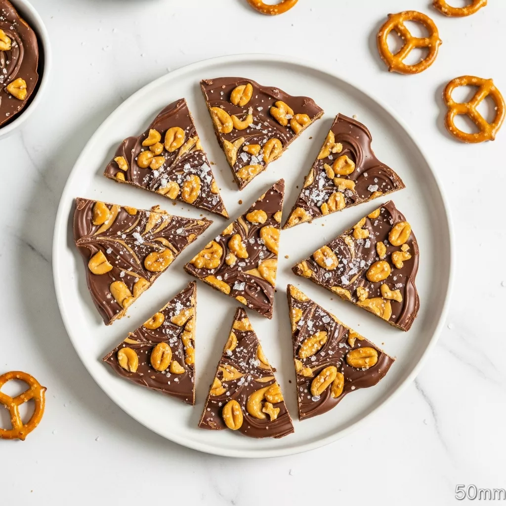 Close-up of delicious homemade peanut butter pretzel bark