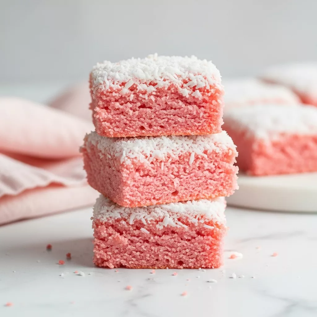 Close-up of delicious homemade pink coconut bars