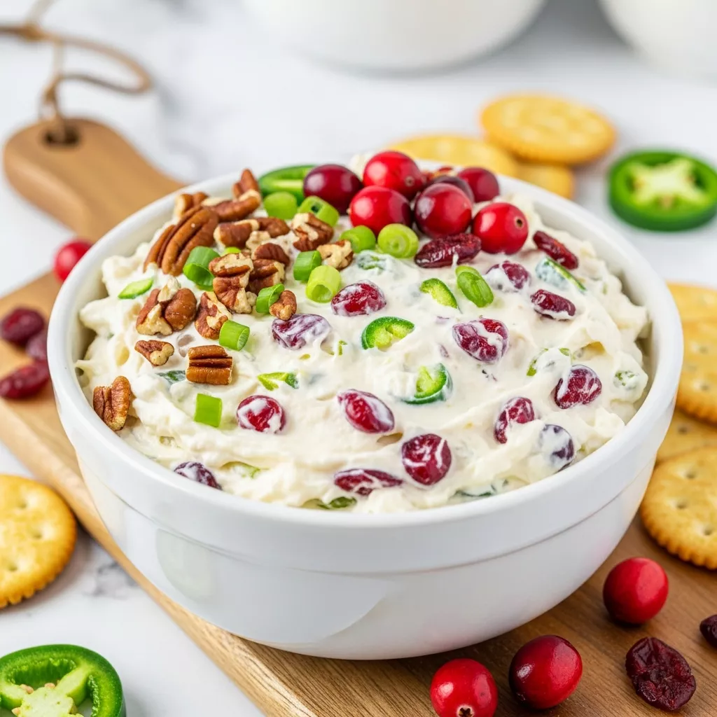 Close-up of delicious cranberry jalapeno dip with crackers