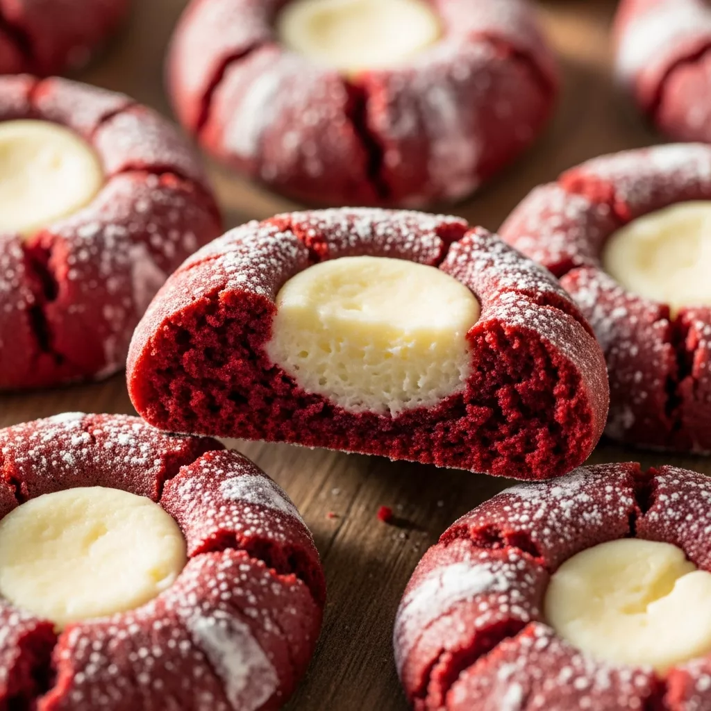Festive Red Velvet Cream Cheese Thumbprint Cookies