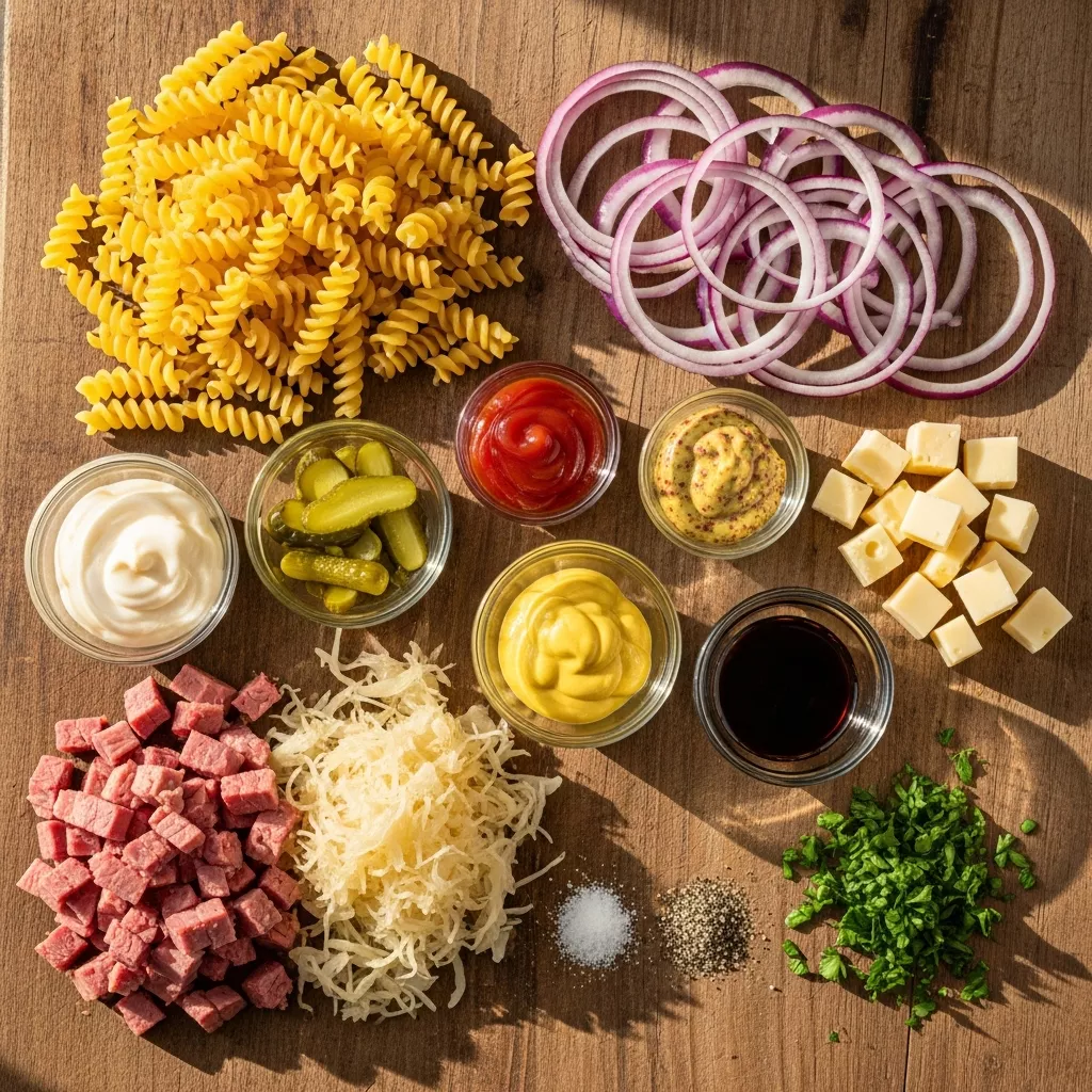 Ingredients for Zesty Reuben Pasta Salad