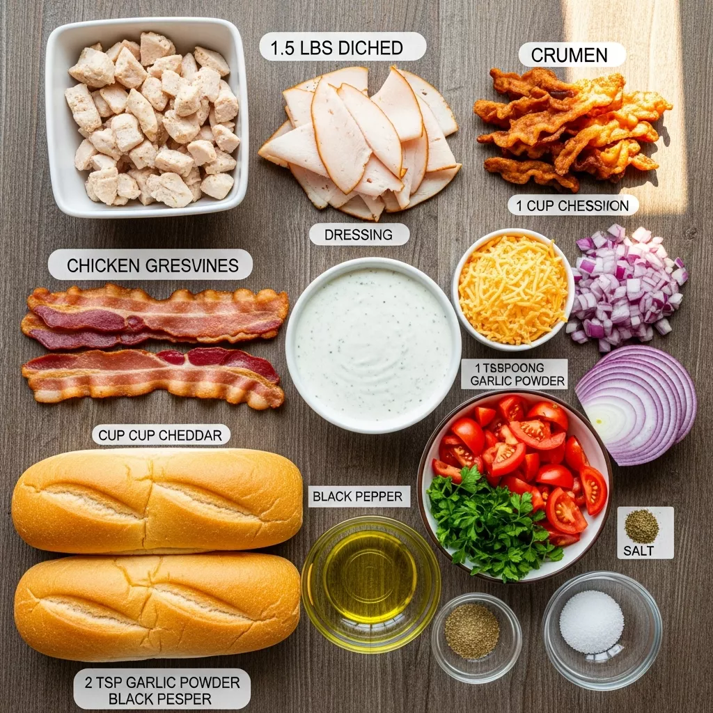 Ingredients for Ultimate 30-Minute Chicken Turkey turkey bacon Ranch Sub