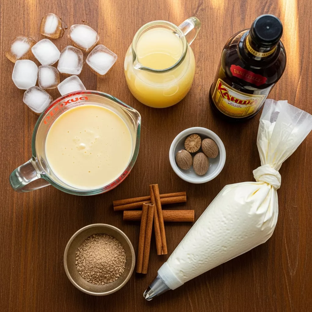 Ingredients for Cozy White Russian Eggnog: A Boozy Holiday Treat