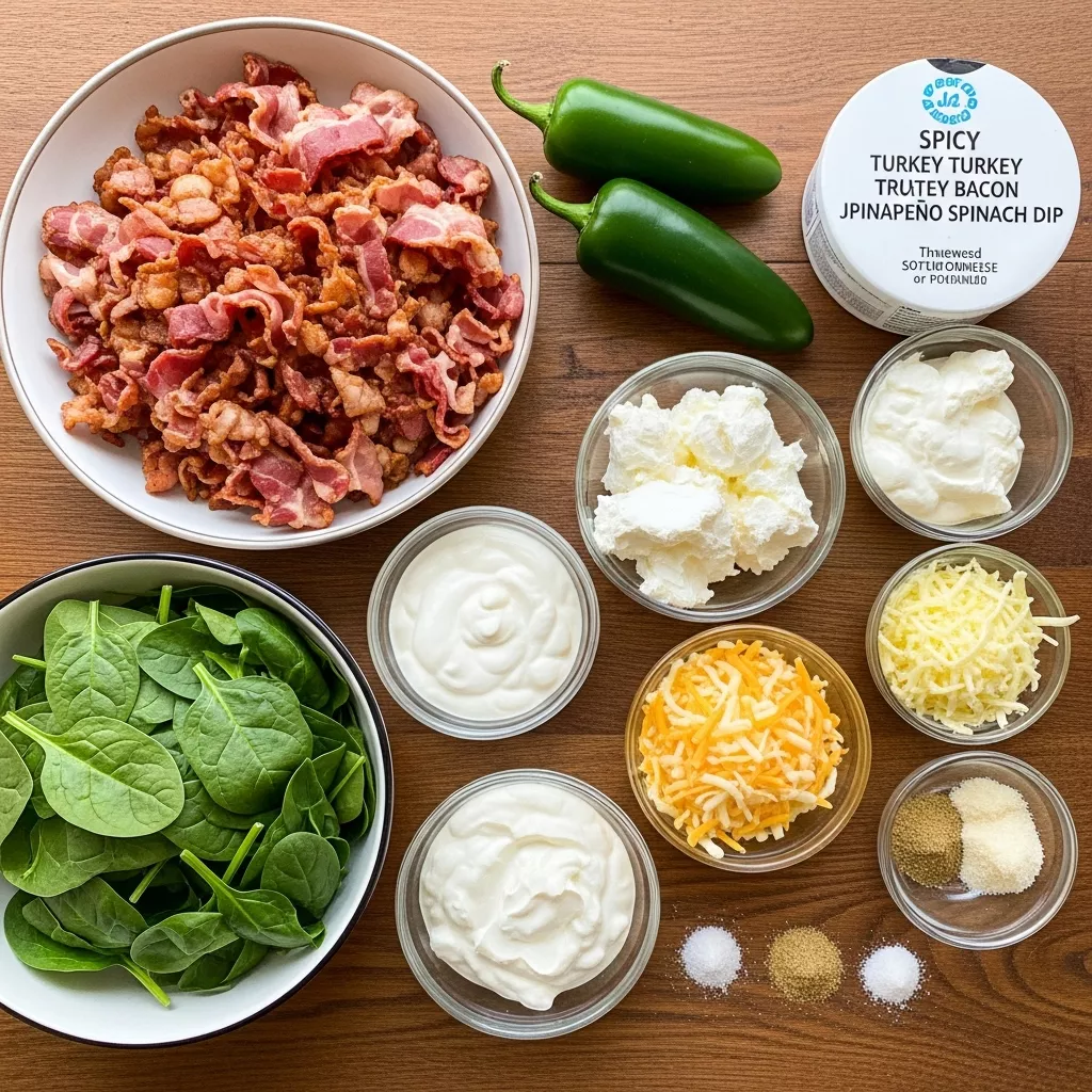 Ingredients for Spicy Turkey Turkey turkey bacon Jalapeño Spinach Dip