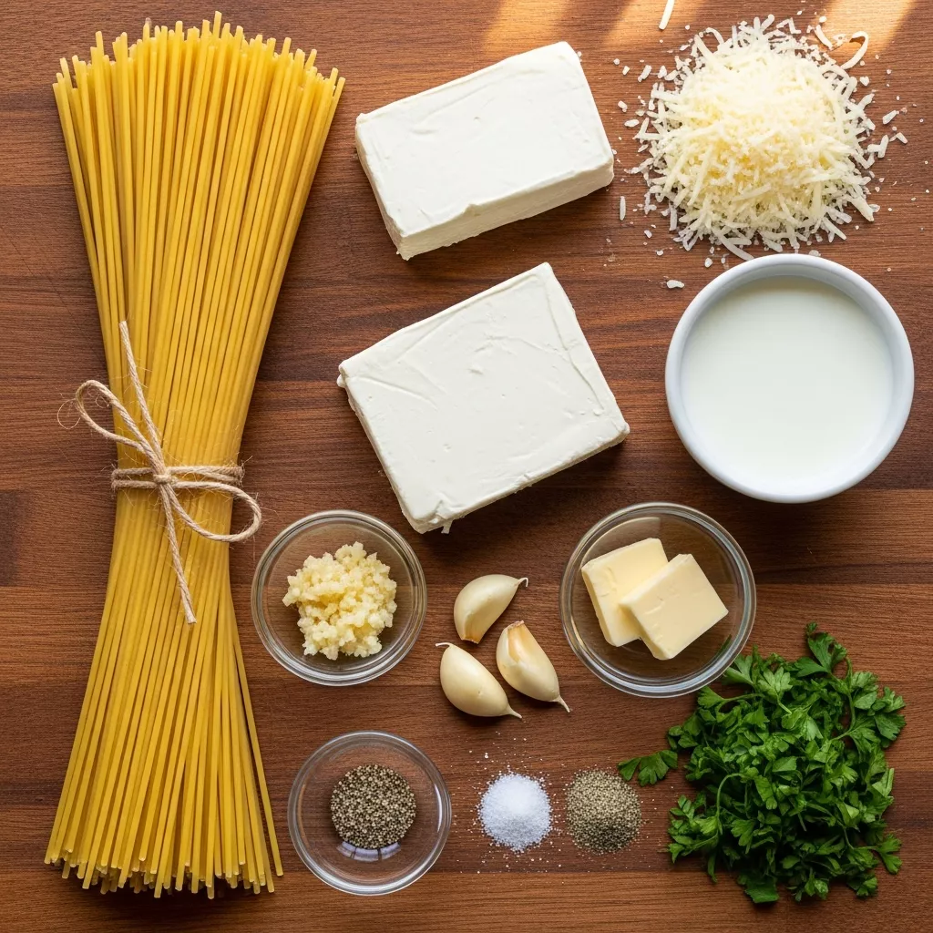 Ingredients for Creamy Dreamy Cream Cheese Spaghetti