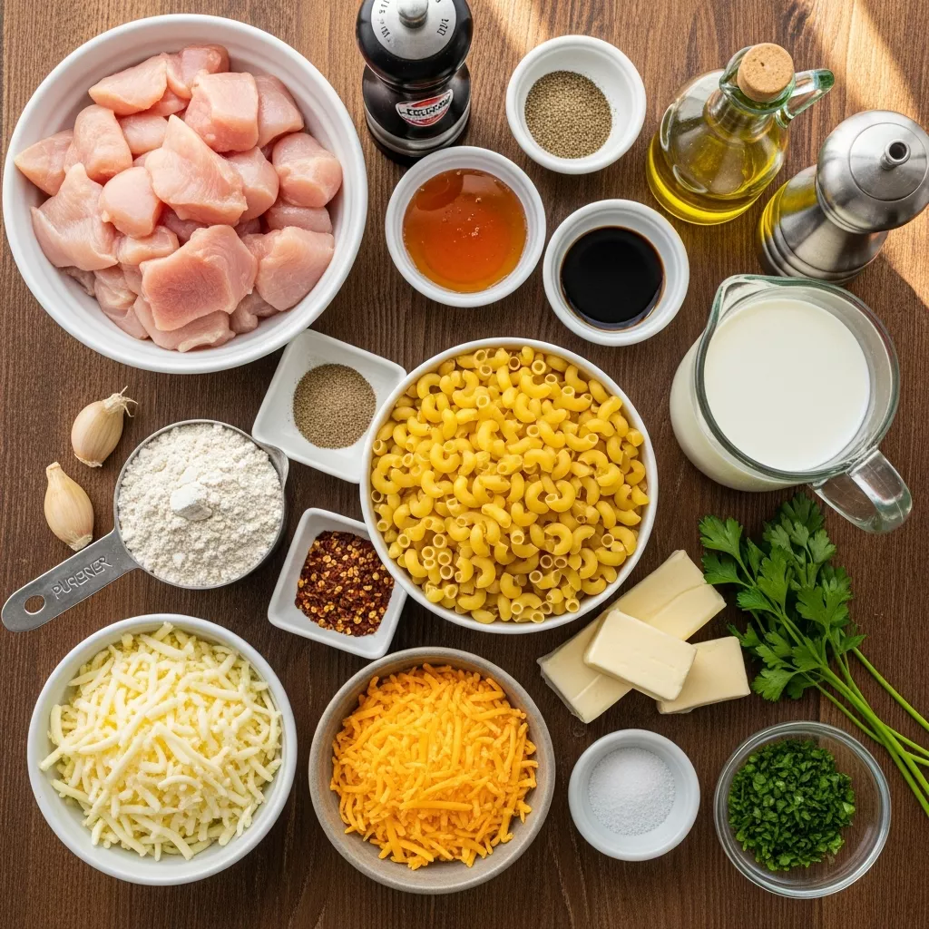 Ingredients for Creamy Honey Pepper Chicken Mac and Cheese