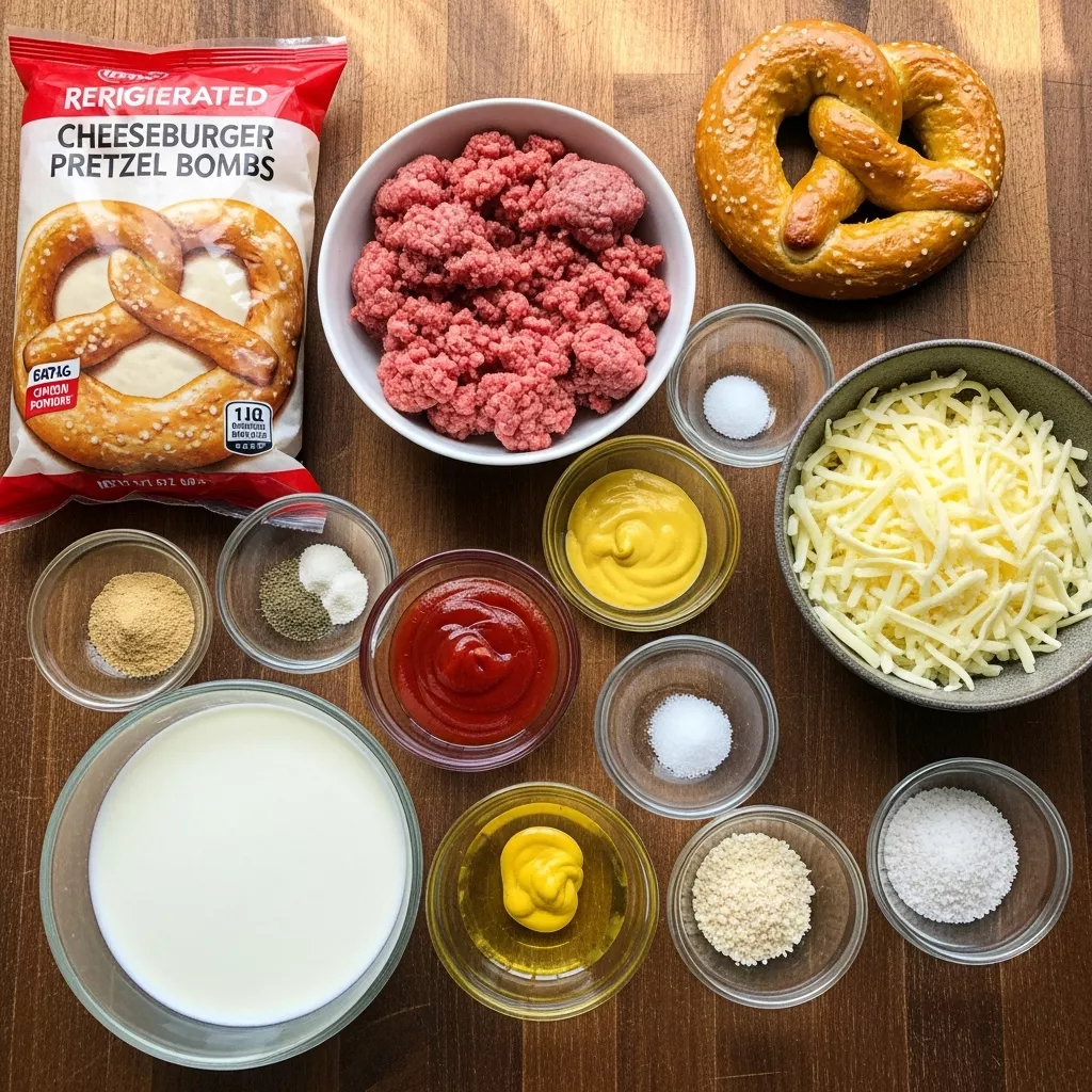 Ingredients for Cheeseburger Pretzel Bombs