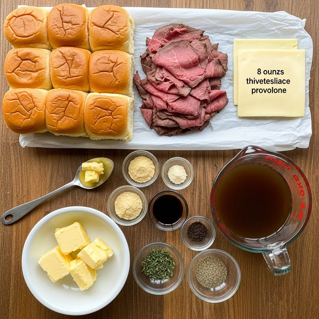 Ingredients for Juicy French Dip Sliders: An Easy Crowd-Pleaser