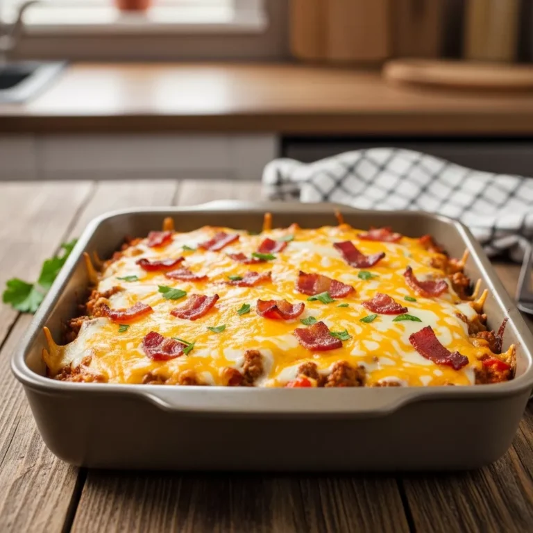 low carb casserole Side view of low carb turkey cheeseburger casserole