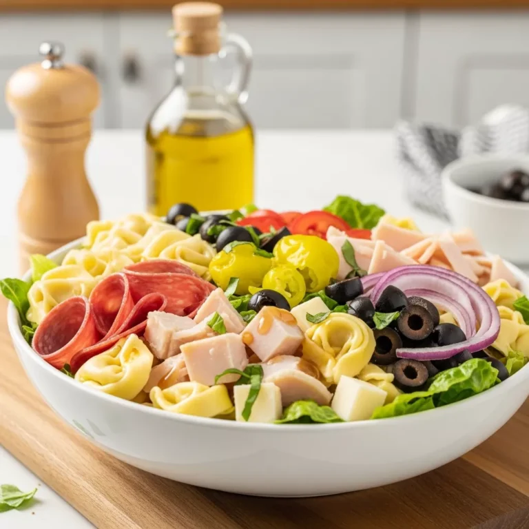Grinder tortellini salad served in a bowl