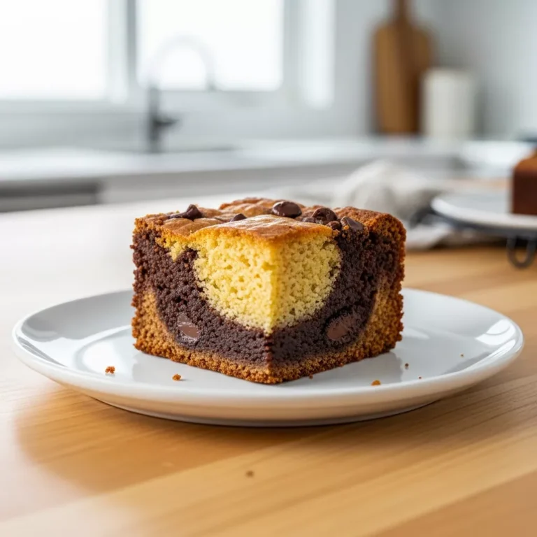 banana bread brownie bars recipe Side view of a single Ultimate Banana Bread Brownie Bar on a white plate