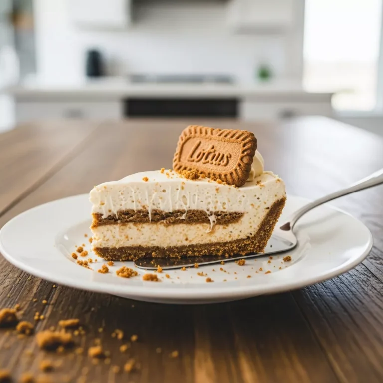 Slice of Cookie Butter Pie on a Plate
