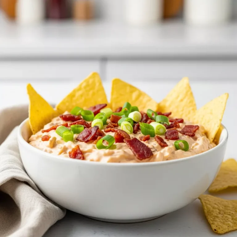 Easy Texas Trash Dip served in a bowl with tortilla chips