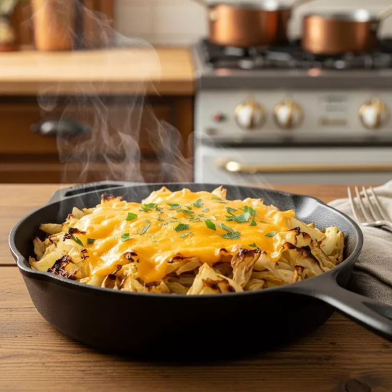 cowboy cabbage recipe Side view of cowboy cabbage in a skillet