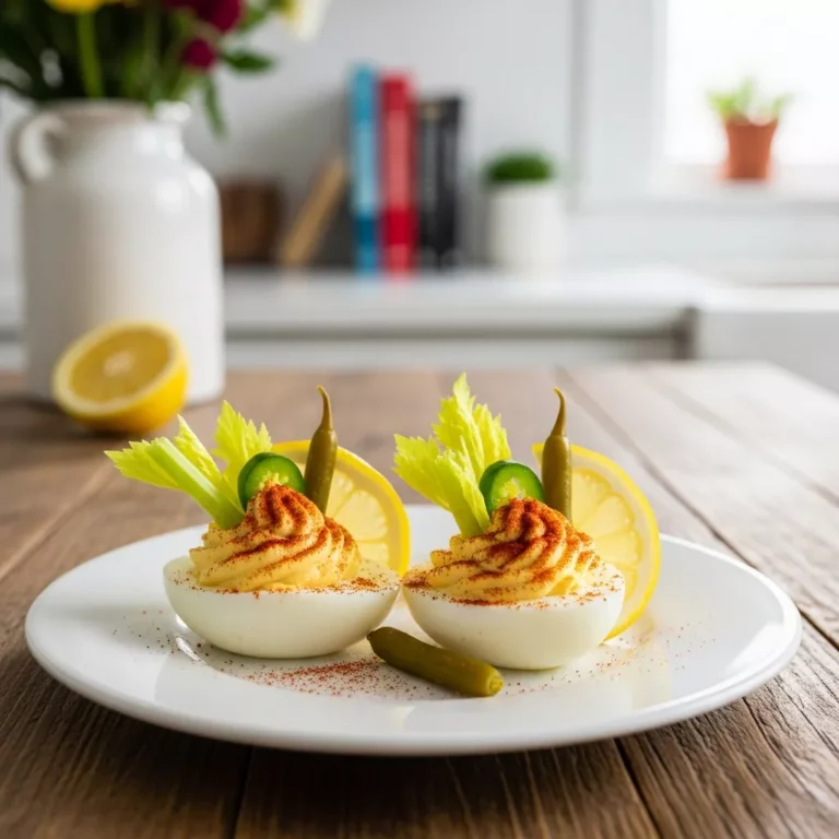 Bloody Mary Deviled Eggs side view