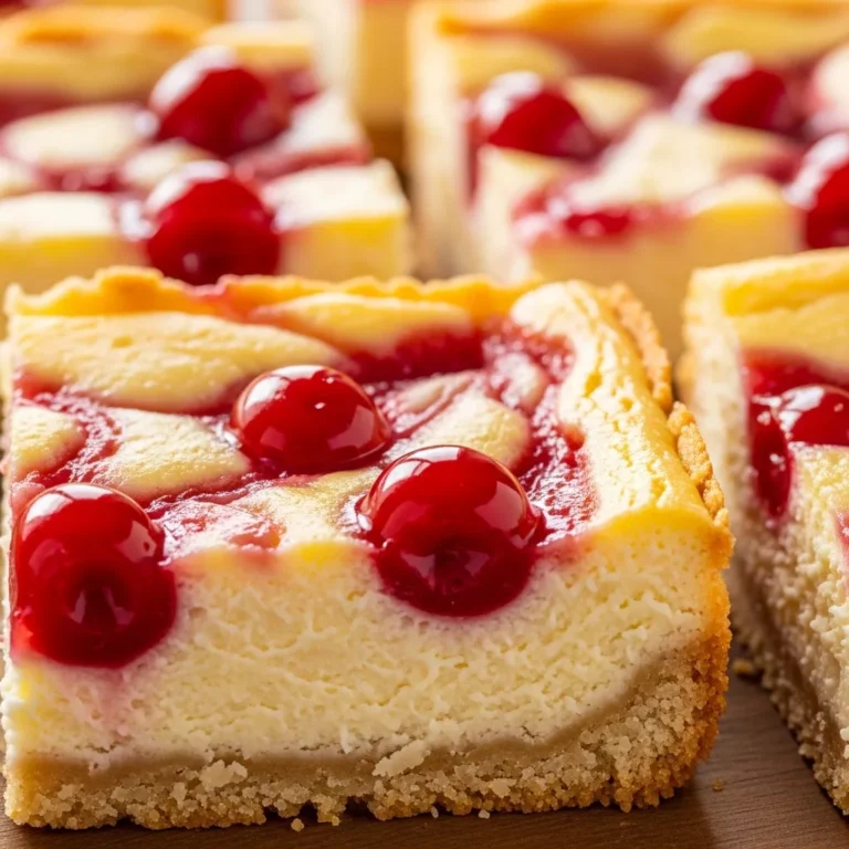 Recipe card for easy cake mix cherry cheesecake bars