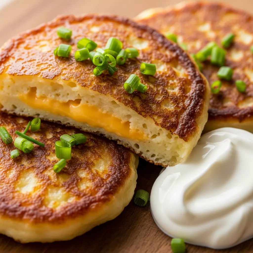 Savory Potato Cheese Pancakes with Sour Cream and Chives