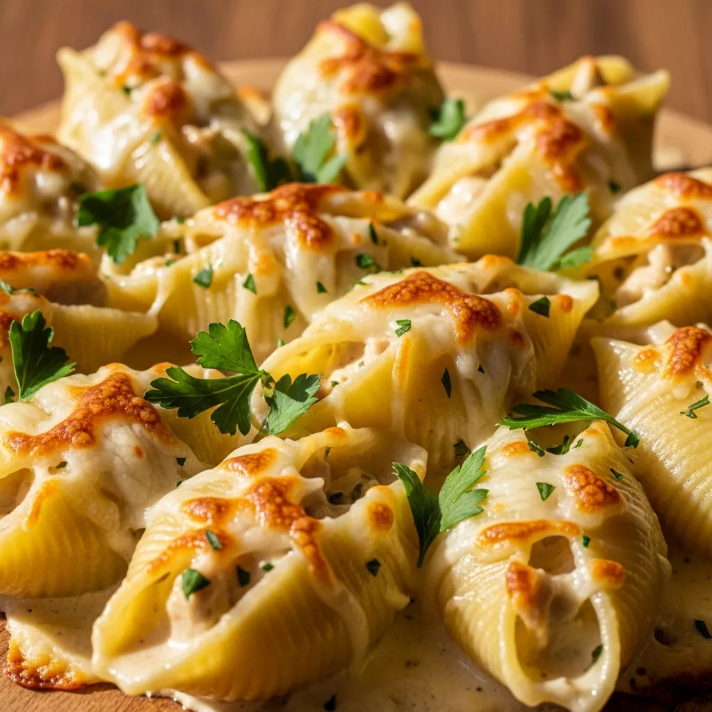 Creamy Garlic Butter Chicken Alfredo Stuffed Shells
