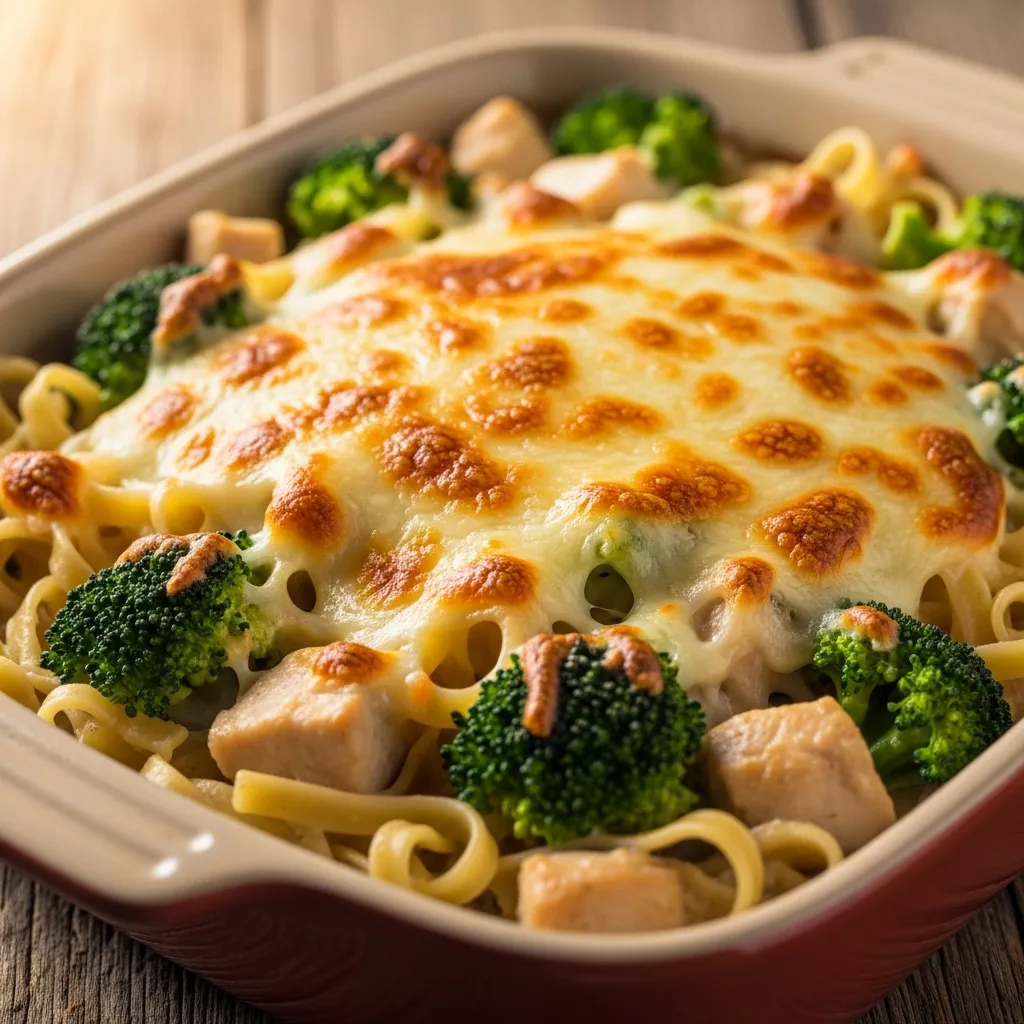 Creamy Chicken Broccoli Alfredo Bake close-up