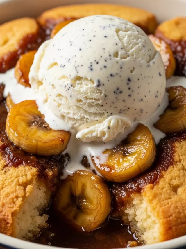 Warm Bananas Foster Cobbler Cozy Bananas Foster Cobbler: Your Perfect Chilly Night Dessert (Web Story)