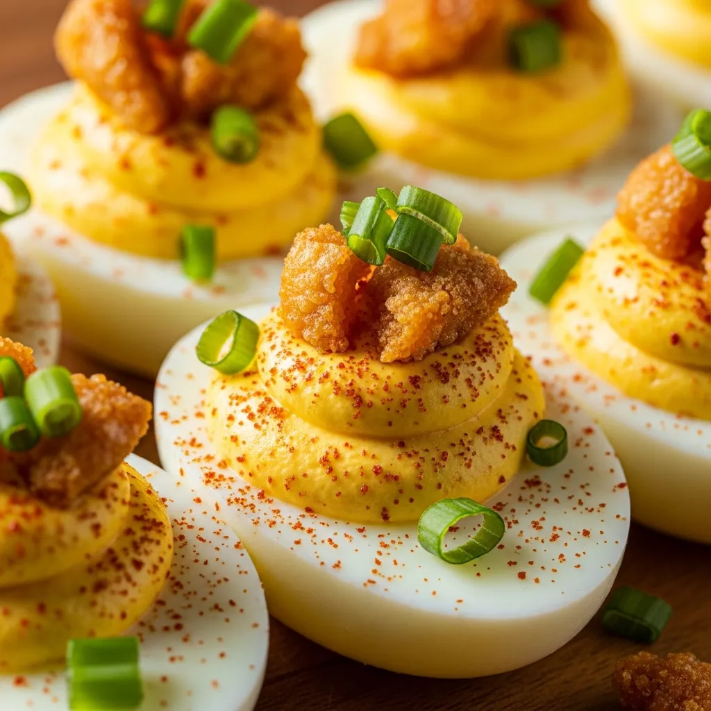 Nashville Hot Deviled Eggs with Crispy Chicken Skin
