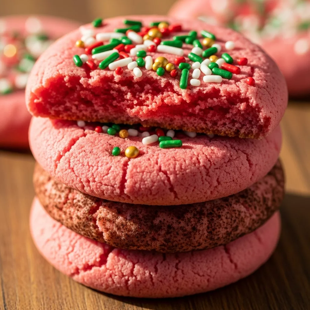 Festive Christmas Pink Velvet Cookies with Sprinkles