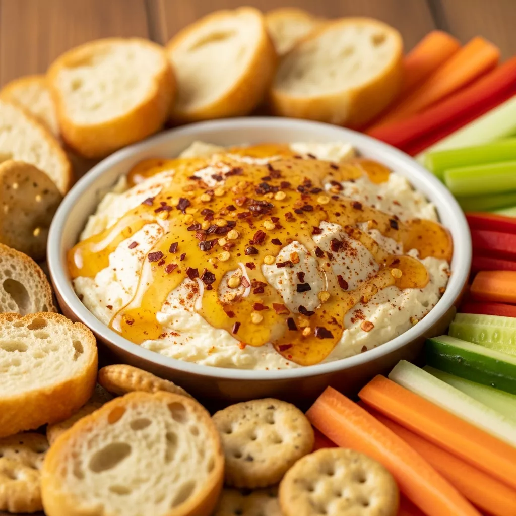 Sweet and Spicy Hot Honey Boursin Dip - a delicious appetizer with creamy cheese and a sweet heat