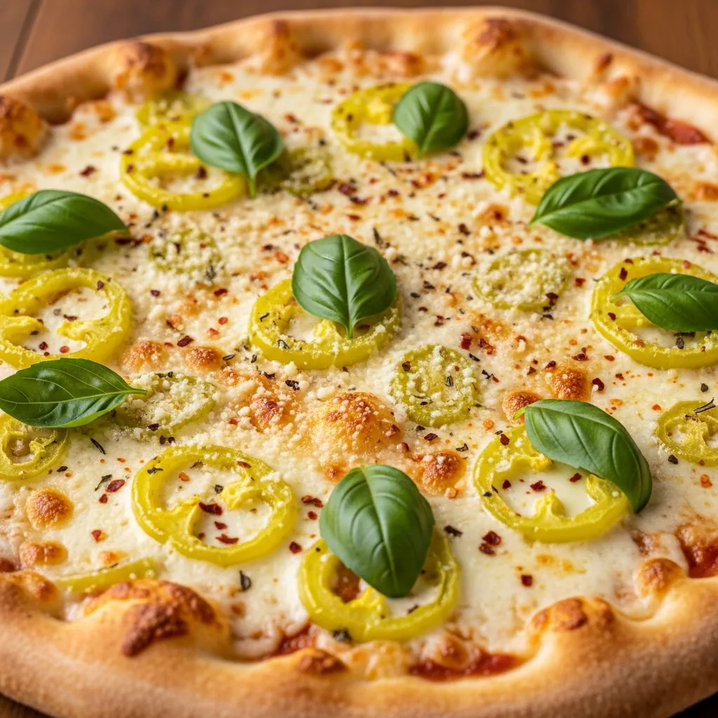 Spicy White Banana Pepper Pizza Perfection close-up