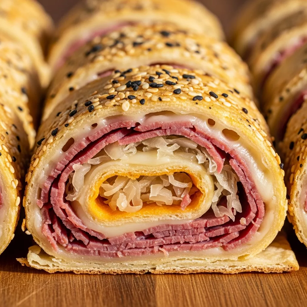 Keto Reuben Roll Ups: Crispy Keto Reuben Roll-Ups close-up