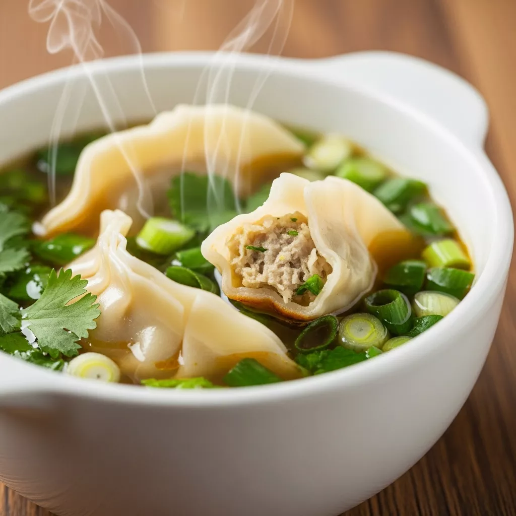 Close-up of delicious gluten-free Thai potsticker soup