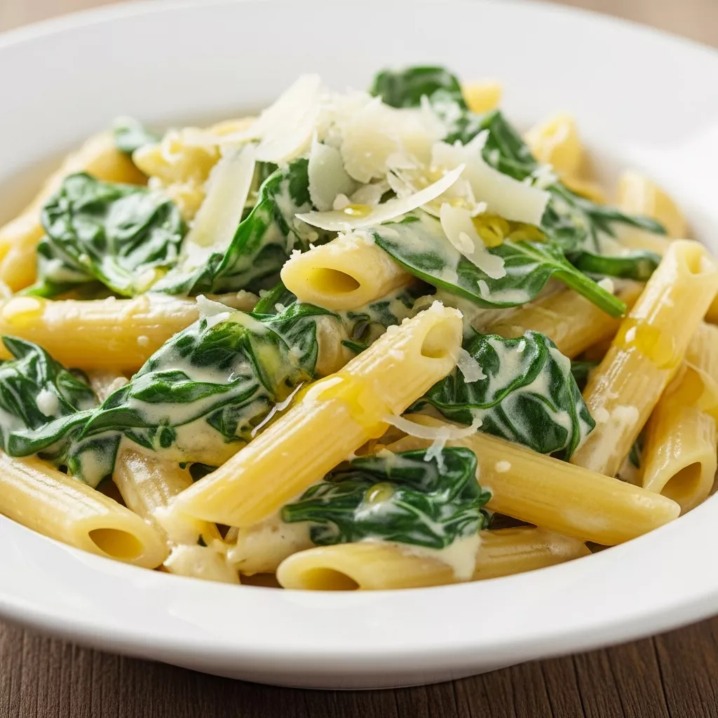 Creamy Lemon Ricotta Spinach Pasta: A close-up of the finished dish.