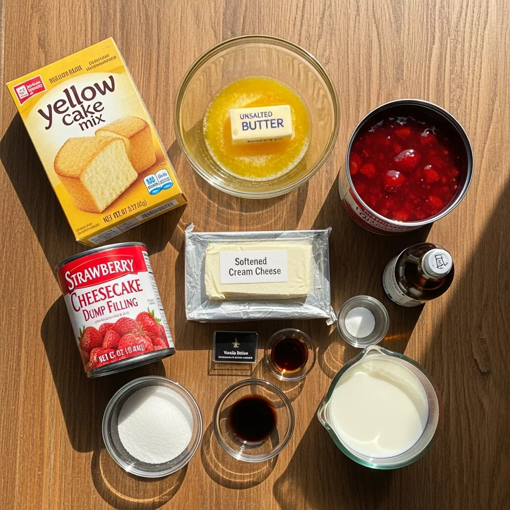 Ingredients for Strawberry Cheesecake Dump Cake Delight