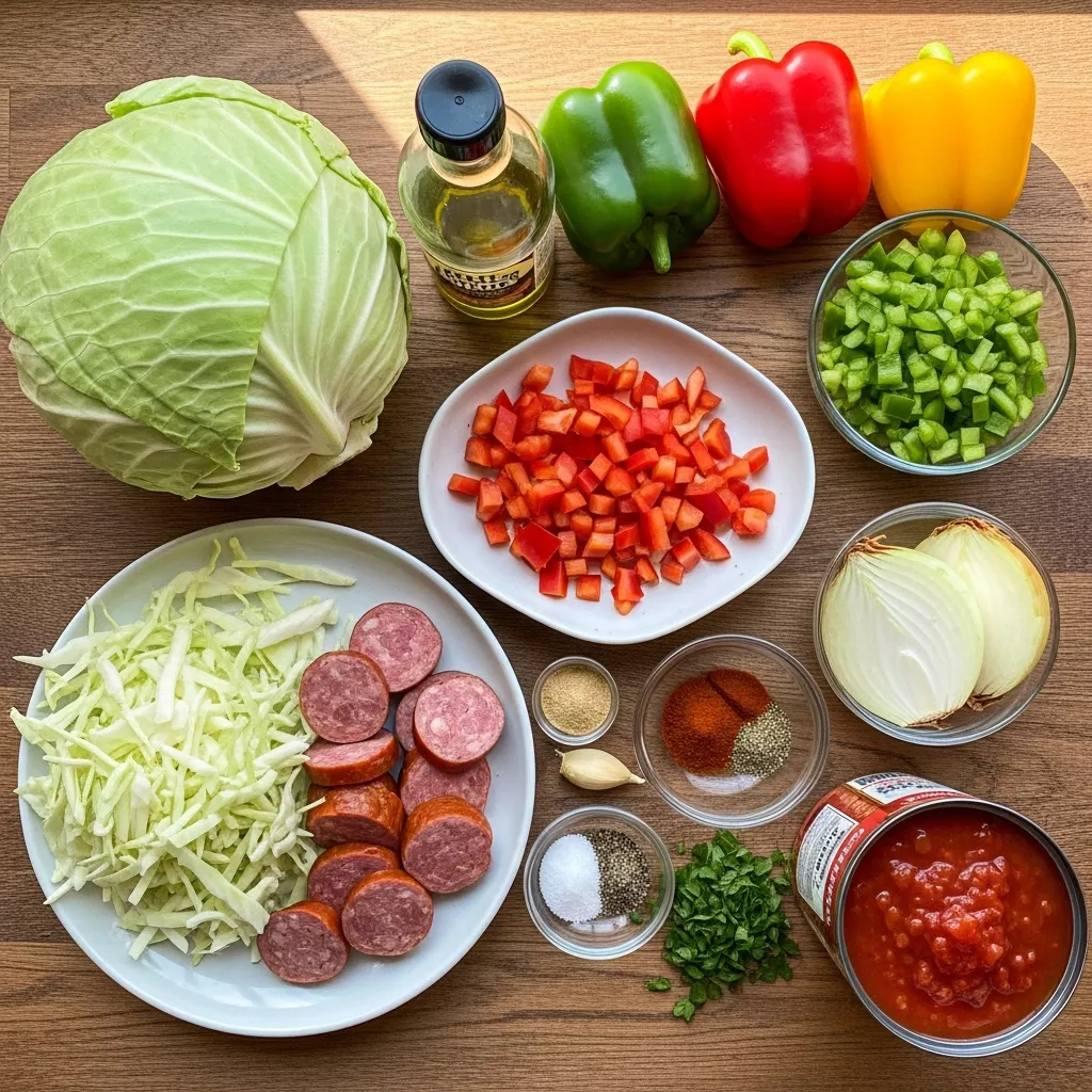 Ingredients for Smoked Sausage Cowboy Cabbage Skillet