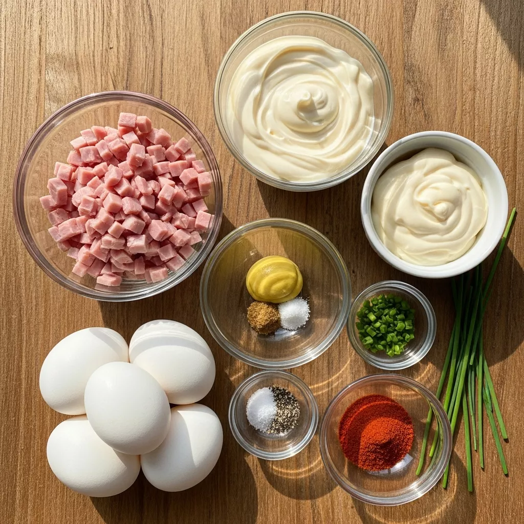 Ingredients for Holiday Turkey ham Deviled Eggs