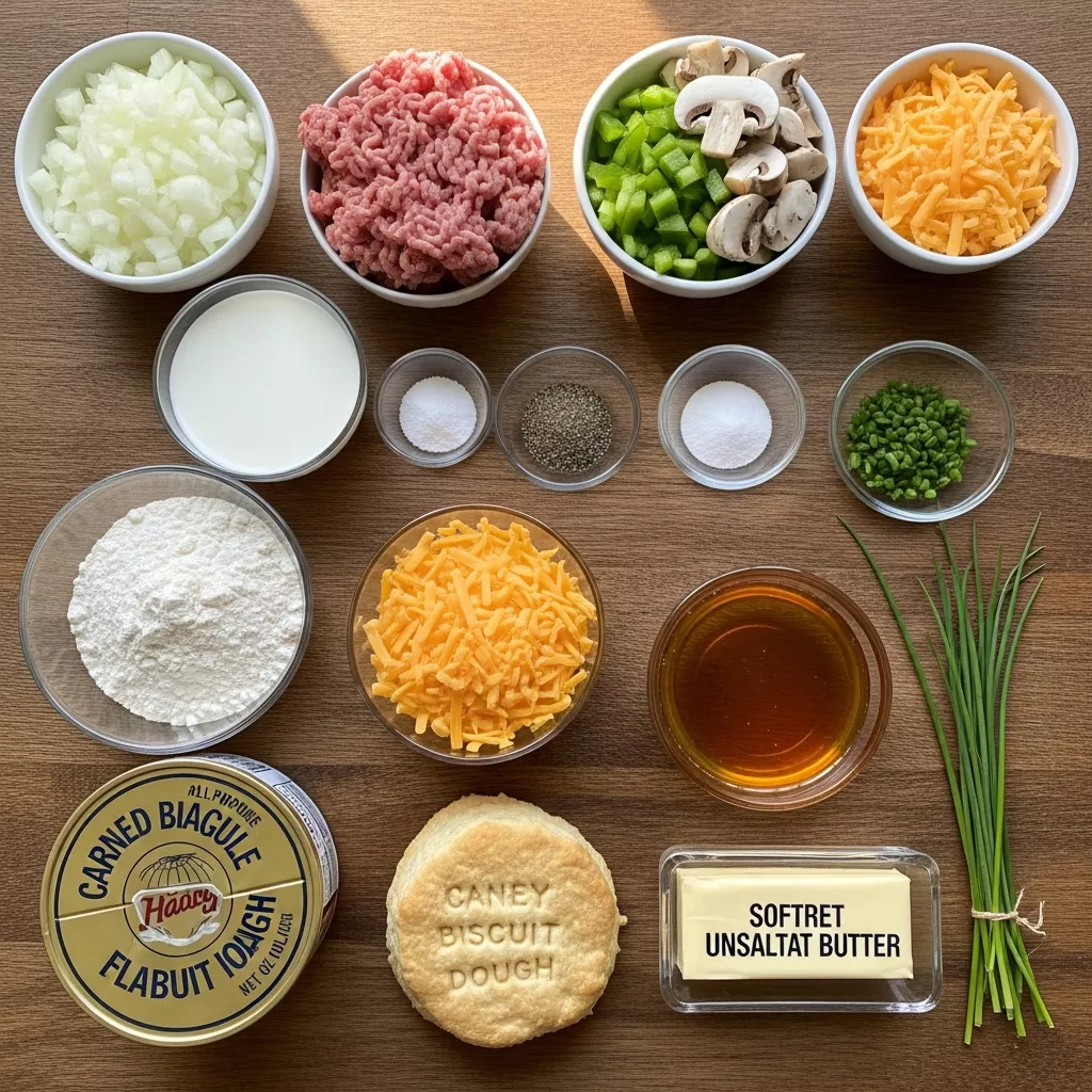 Ingredients for Savory Breakfast Pot Pies with Honey Butter Biscuits