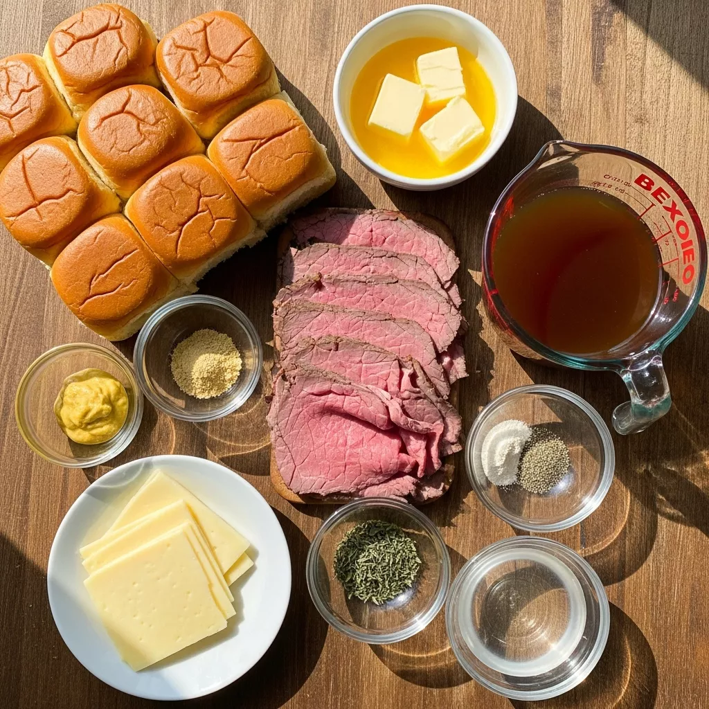 Ingredients for Ultimate Oven Baked French Dip Sliders