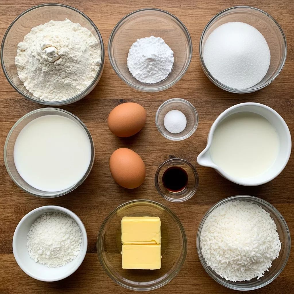 Ingredients for Chewy Coconut Mochi Cake Squares