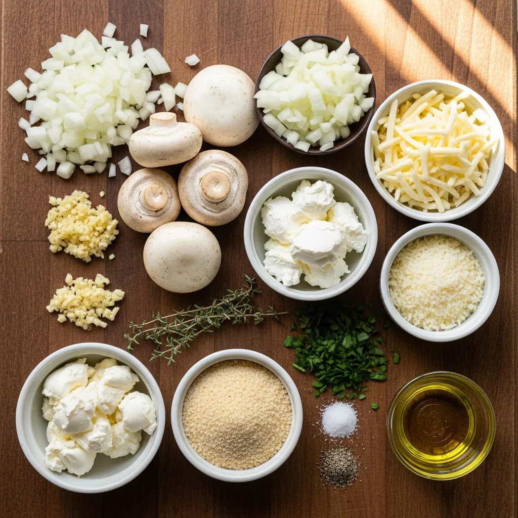 Ingredients for Amazing Copycat White Cheddar Stuffed Mushrooms
