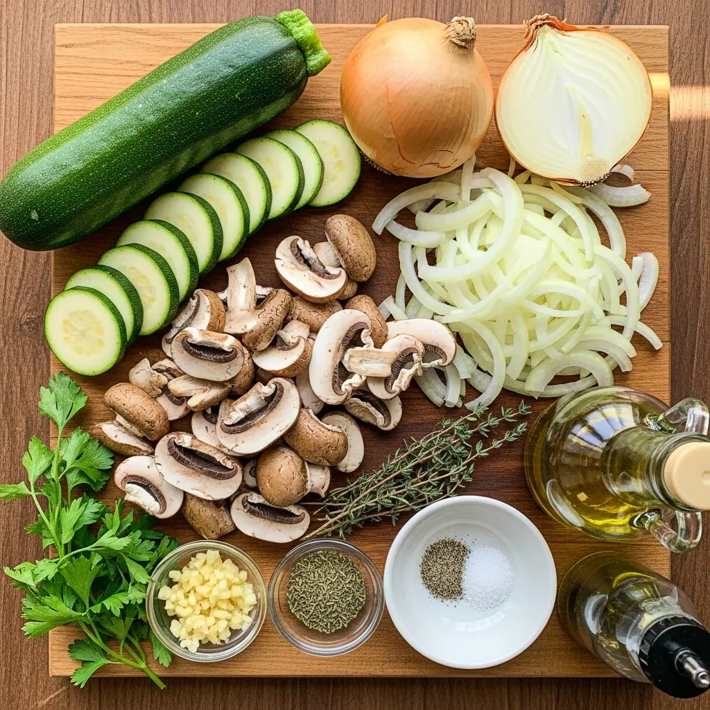 Ingredients for Savory Sautéed Zucchini, Mushrooms, and Onions
