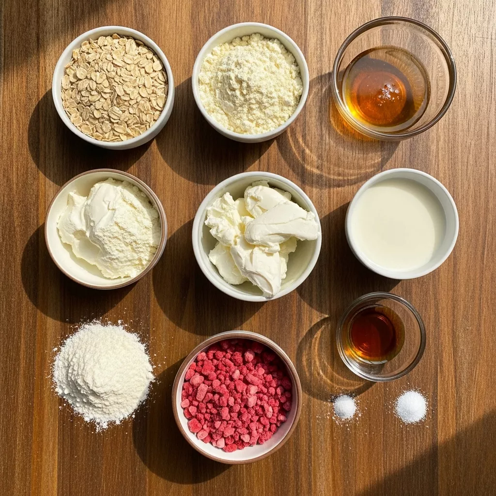 Ingredients for Dreamy No-Bake Strawberry Cheesecake Protein Balls