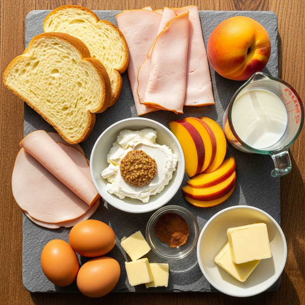 Ingredients for Savory Peach and Turkey Stuffed French Toast