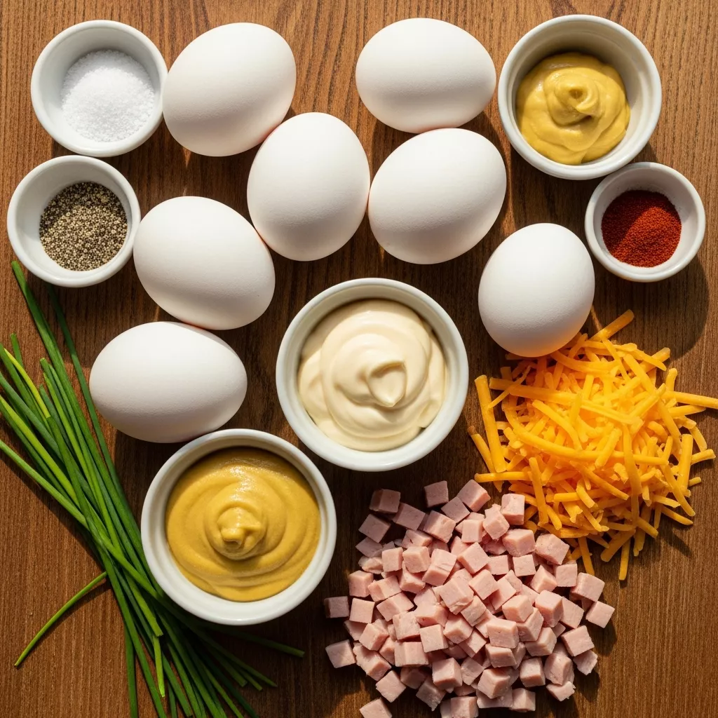 Ingredients for Turkey ham & Cheese Deviled Eggs