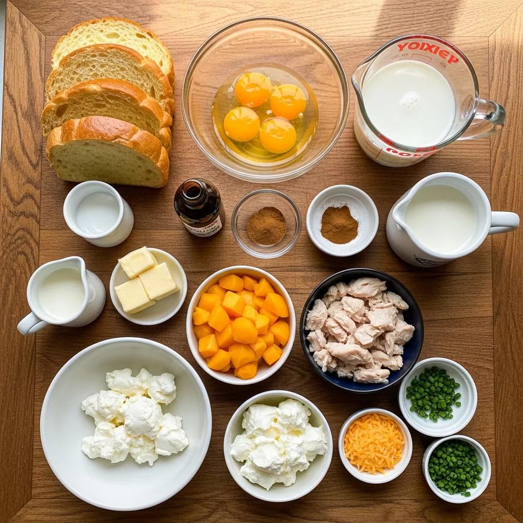 Ingredients for Savory Peach and Chicken Stuffed French Toast
