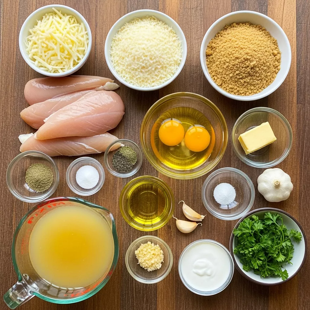 Ingredients for Parmesan Crusted Chicken with Creamy Garlic Sauce